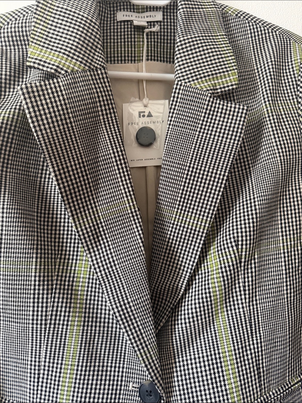 The Limited Black & White Glen Plaid Blazer with Lime Accents - Picture 2 of 3